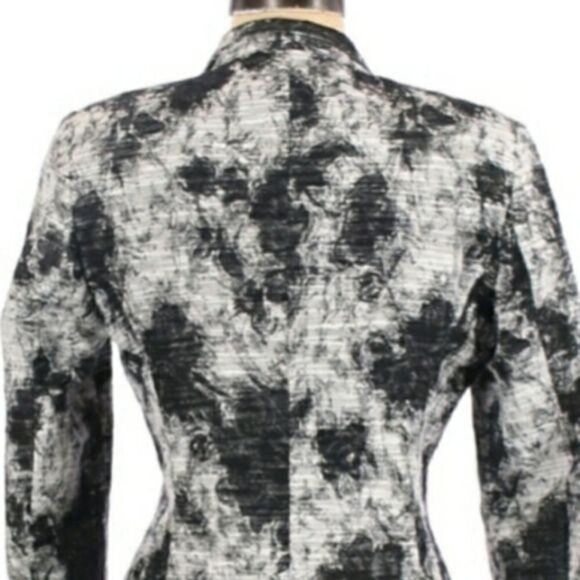 Zanella Shana Blazer Black Out Ink Blot Fitted Single Breasted Black White Sz 8 - Picture 8 of 11